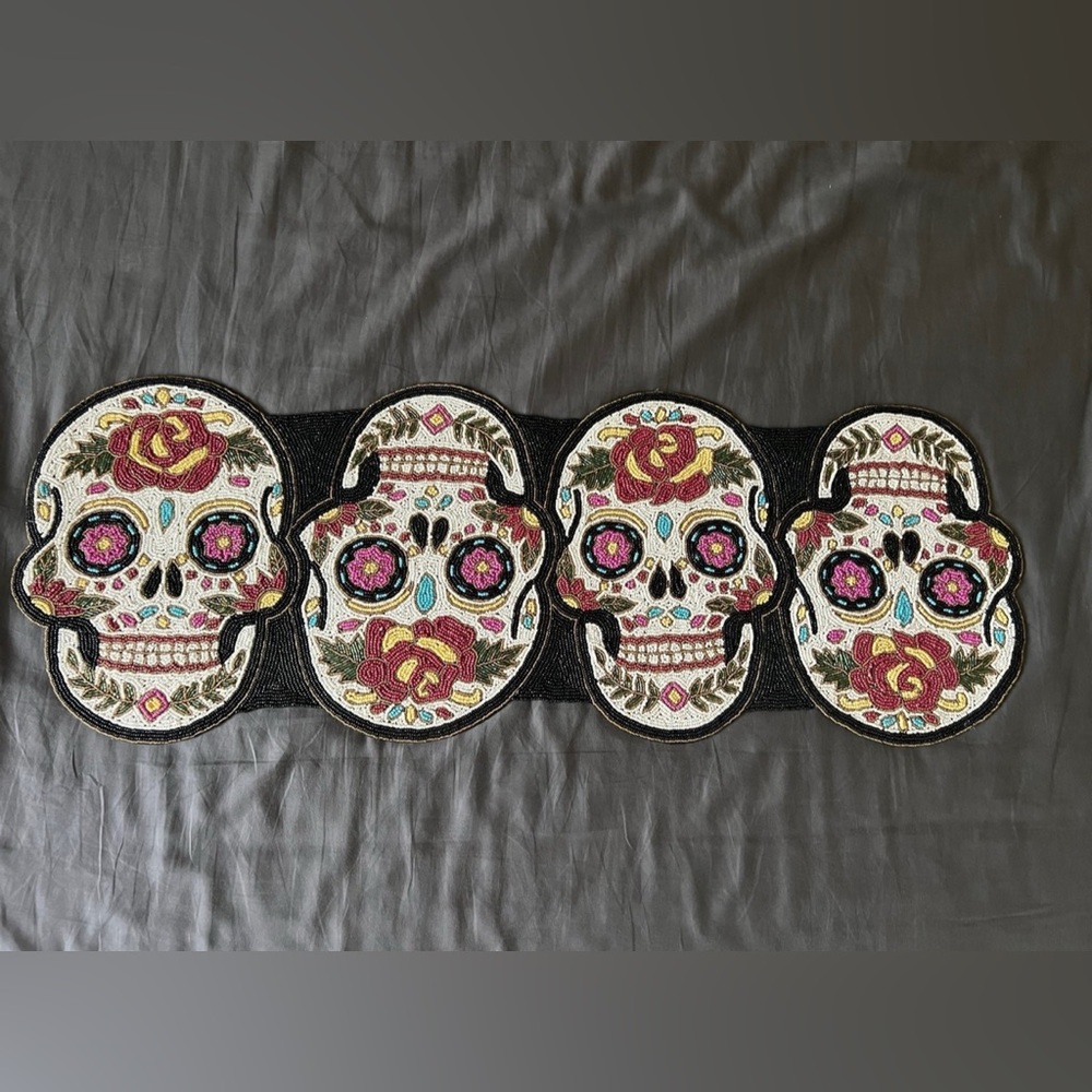 HALLOWEEN DAY OF THE DEAD BEADED TABLE RUNNER
